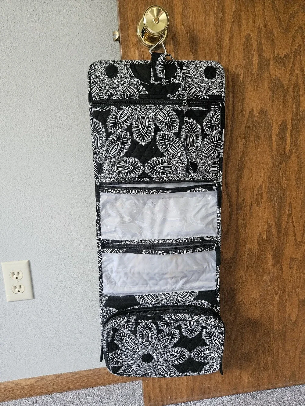 Vera Bradley Black & White Paisley-Print Hanging Toiletry Organizer